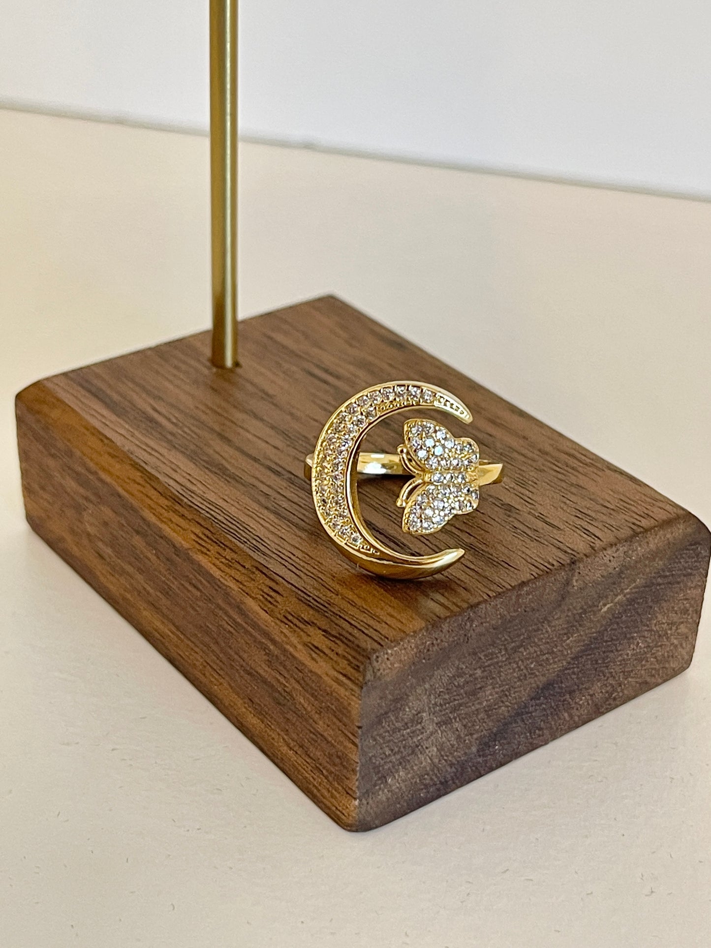 Moon and butterfly ring