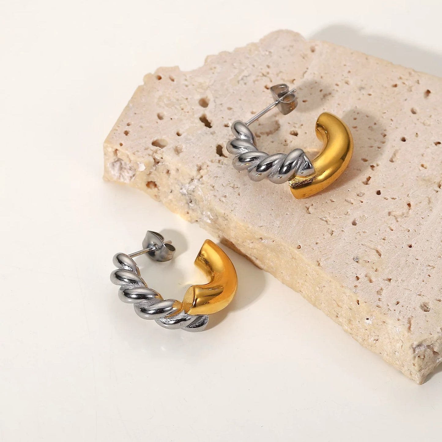 Two tones stud hoop earrings