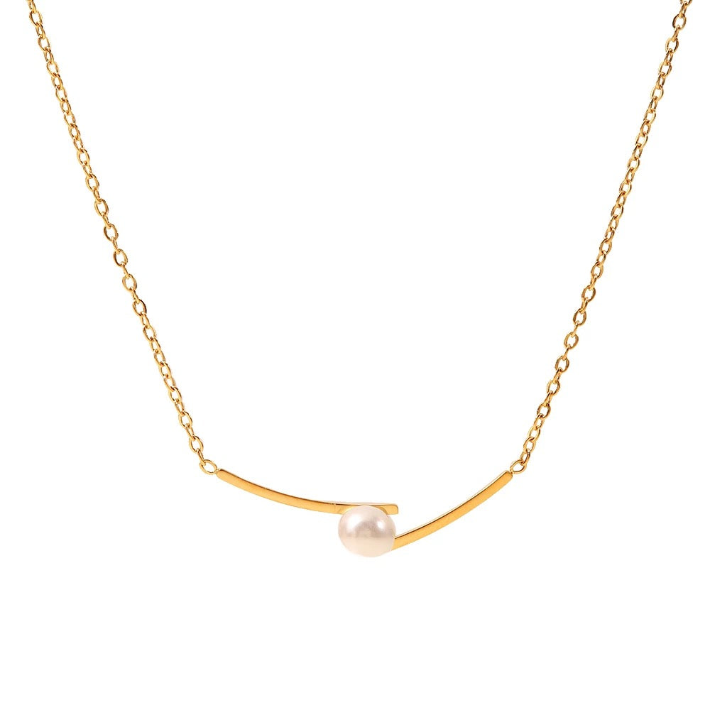 Bar white pearl charm necklace