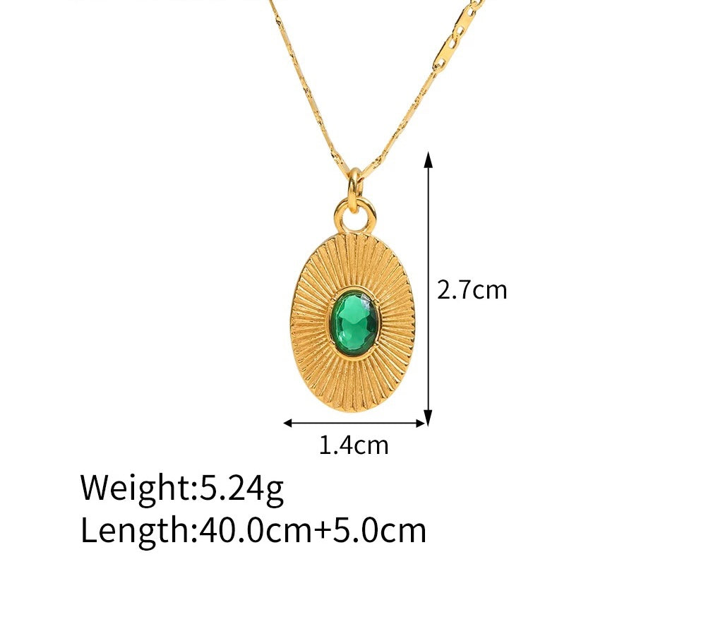 Green Oval sunburst pedant necklace
