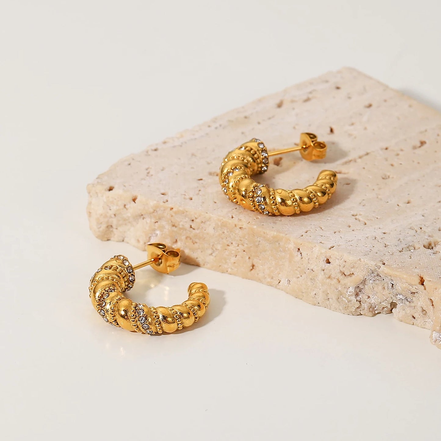 Zircon twist hoop stud earrings