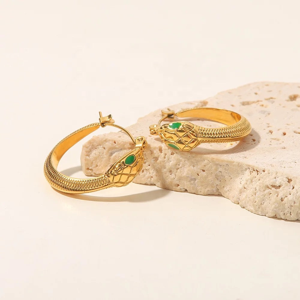 Texture skin snake hoop earrings