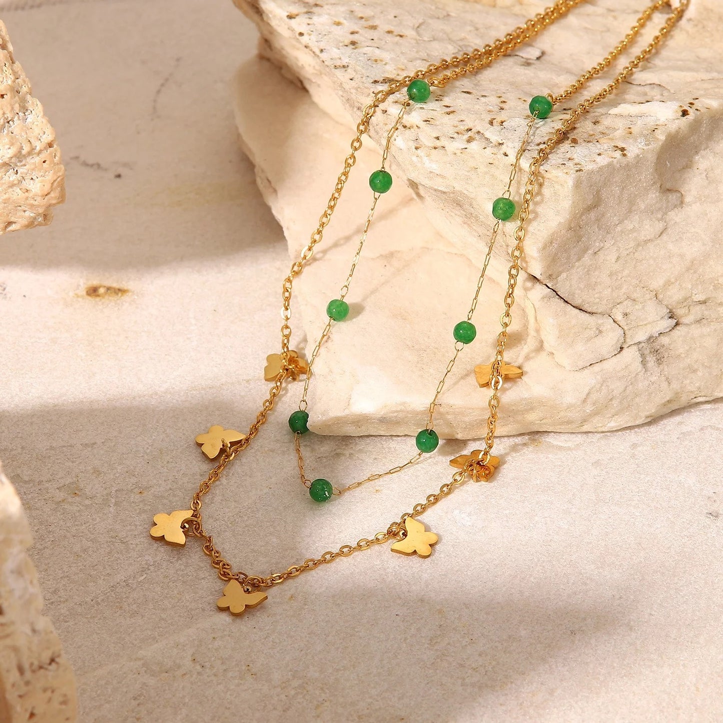 Double layer butterfly necklace
