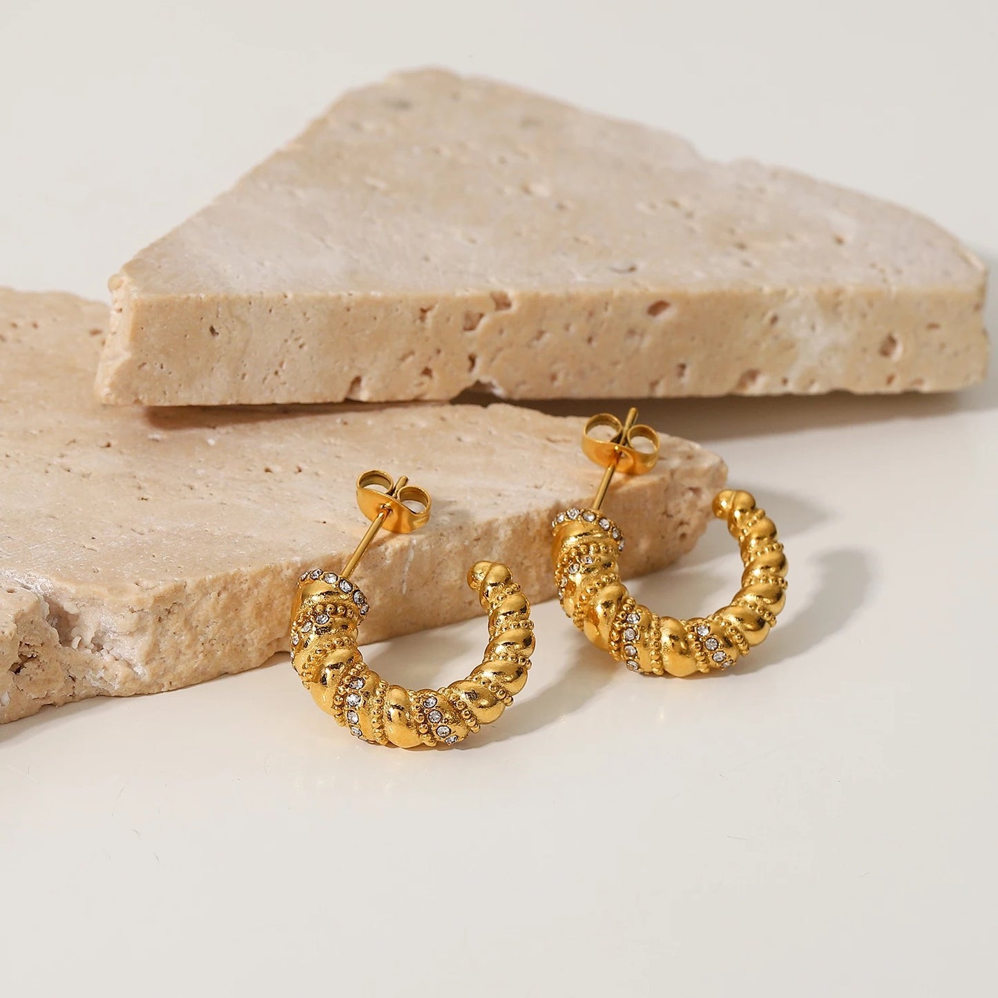 Zircon twist hoop stud earrings