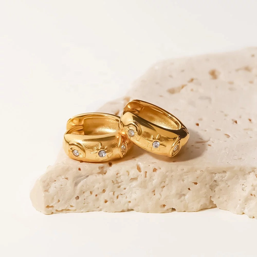 Star evil eye chunky hoop earrings