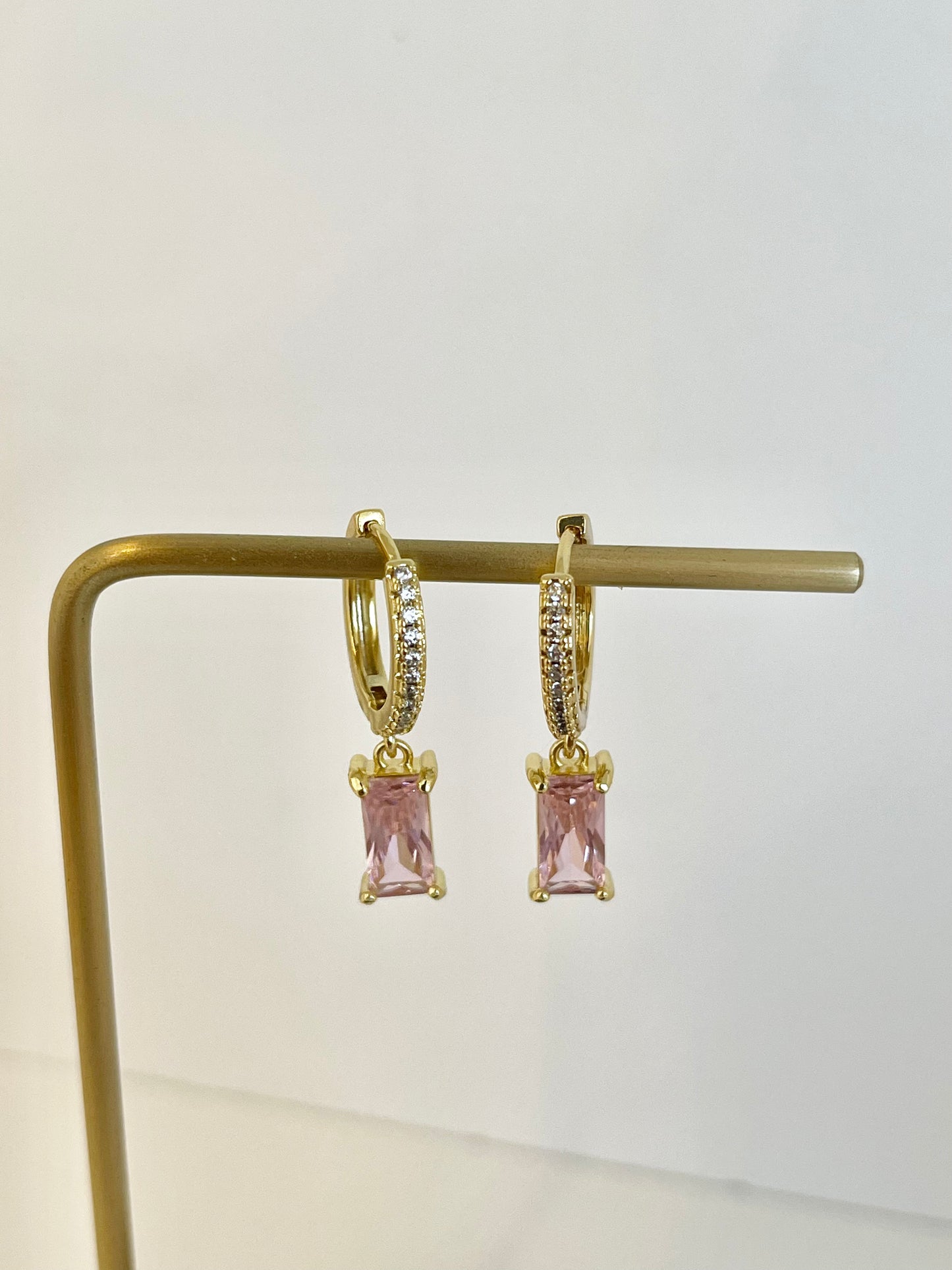 Pink Crystal Hoops Earrings