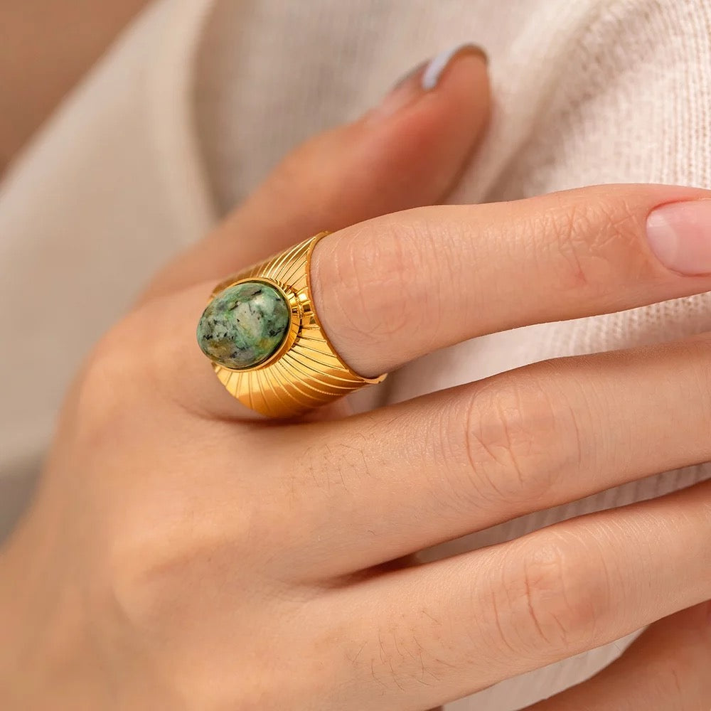 Turquoise natural stone adjustable ring