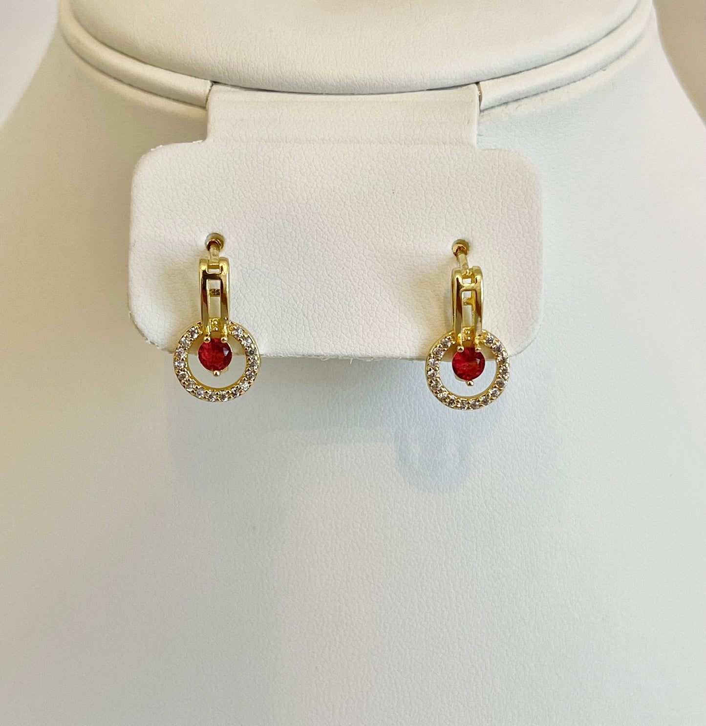 Red cubic zircon Huggie Earrings
