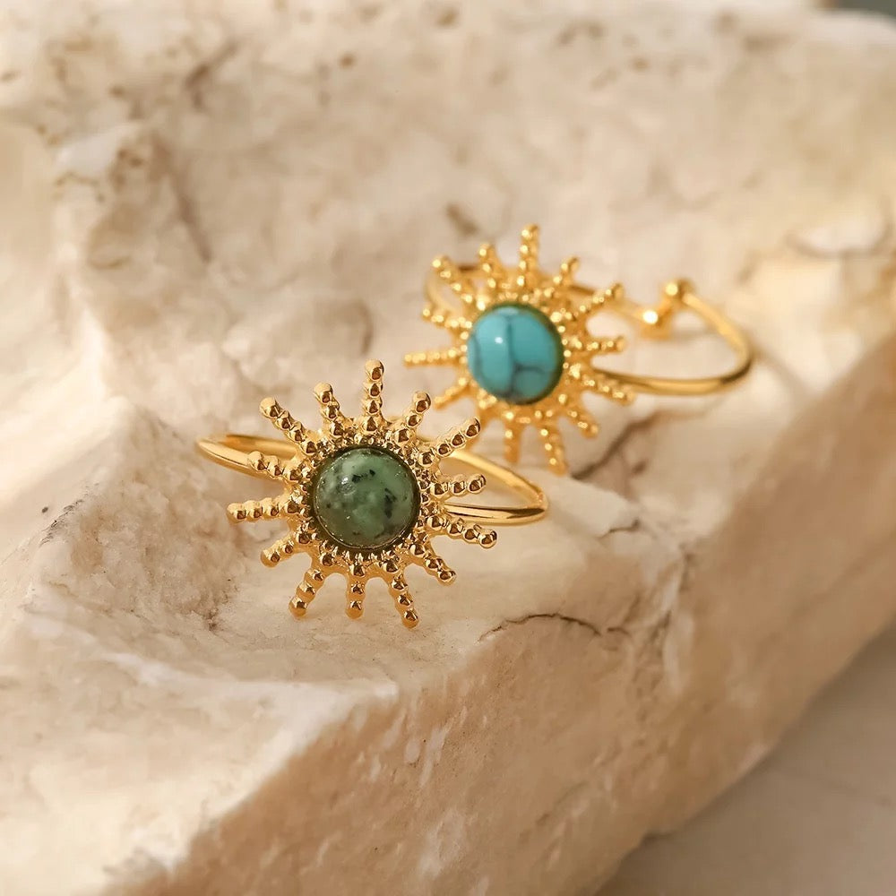 Sun natural stone adjustable ring