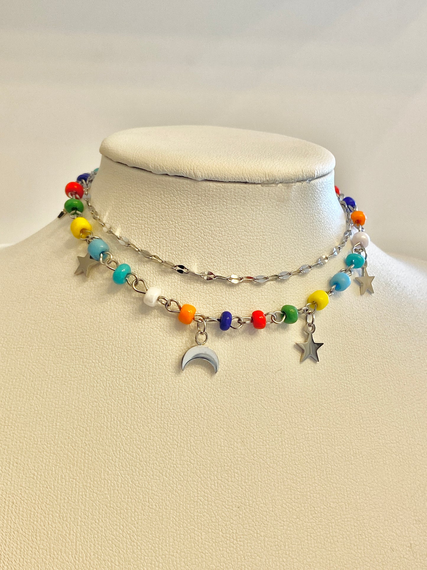 Silver moon and star anklet