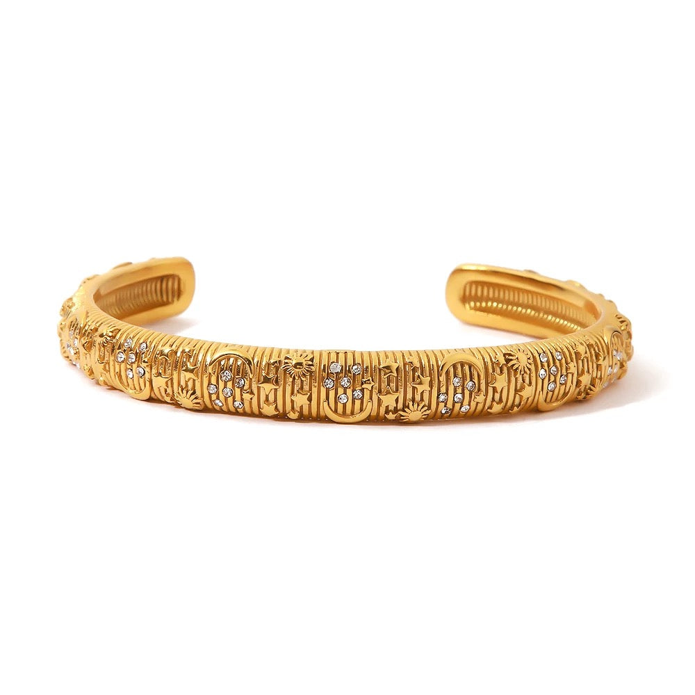 Stars, moon and sun cuff bracelet