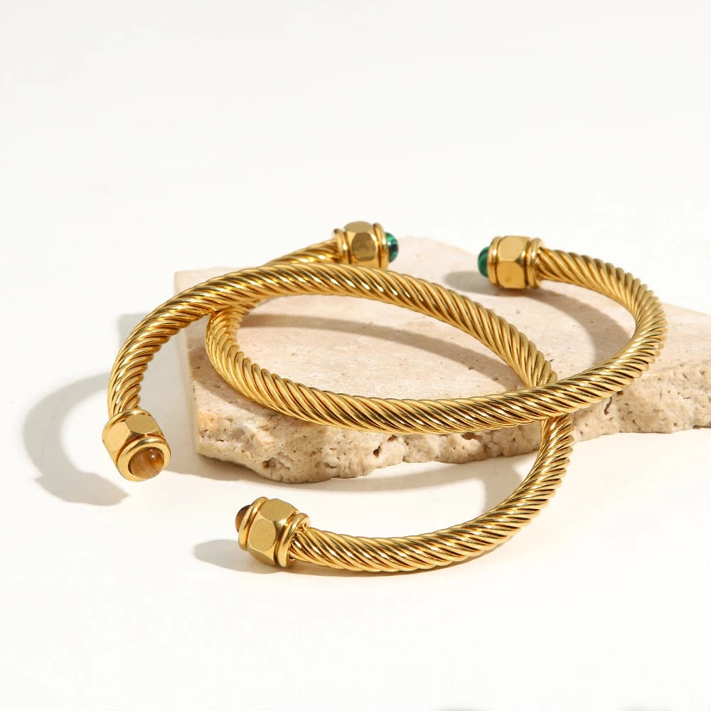 Green Natural stone twist cuff bracelet