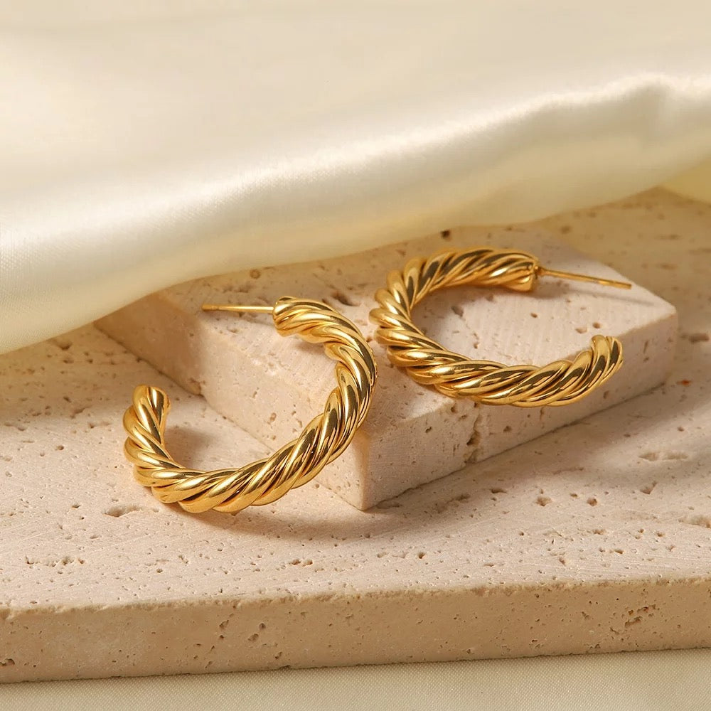 Twisted rope stud hoop earrings