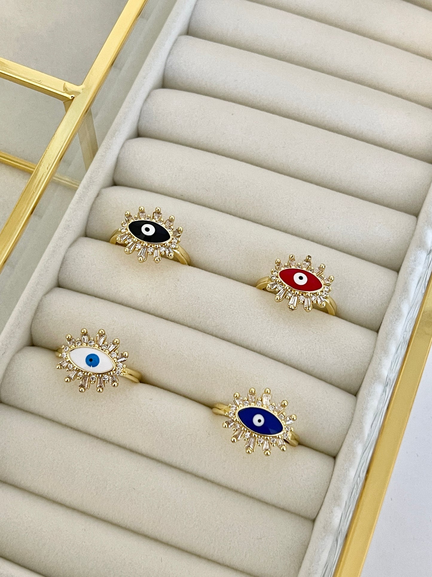 Crystals evil eye ring