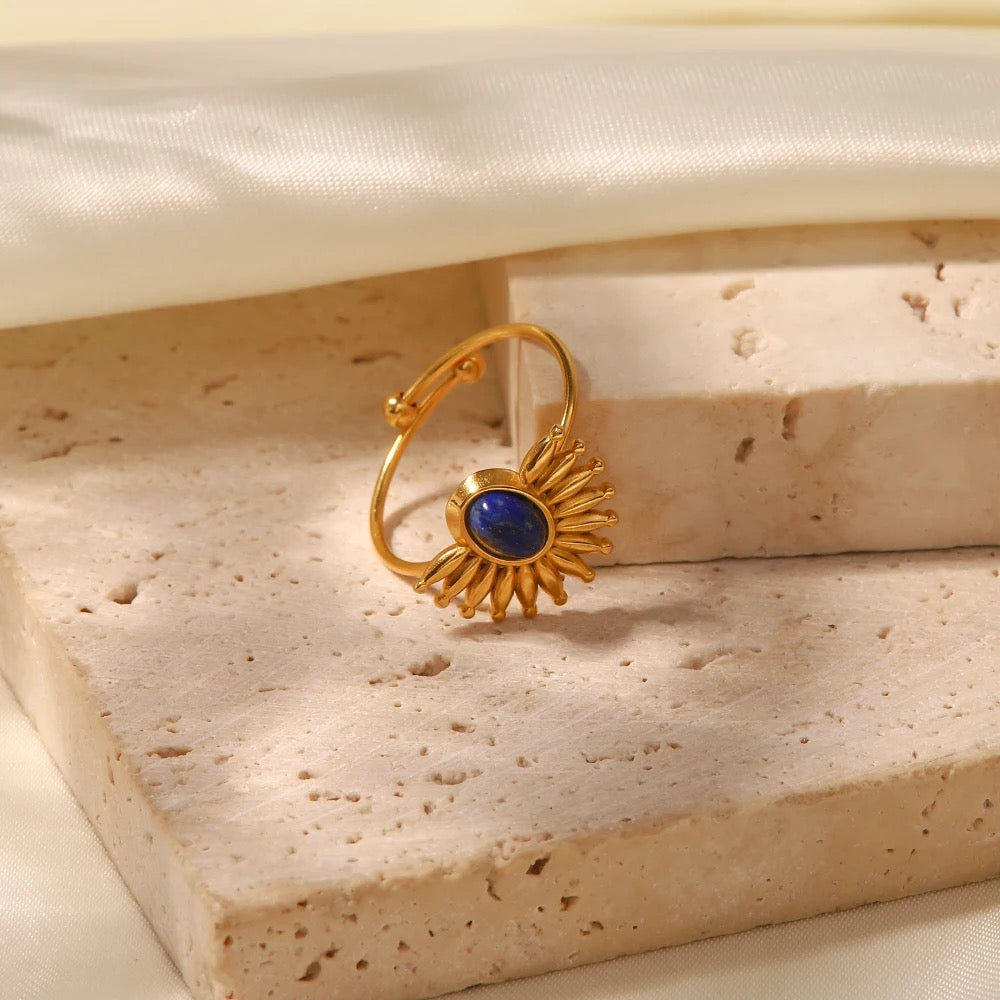 Blue Natural stone adjustable ring