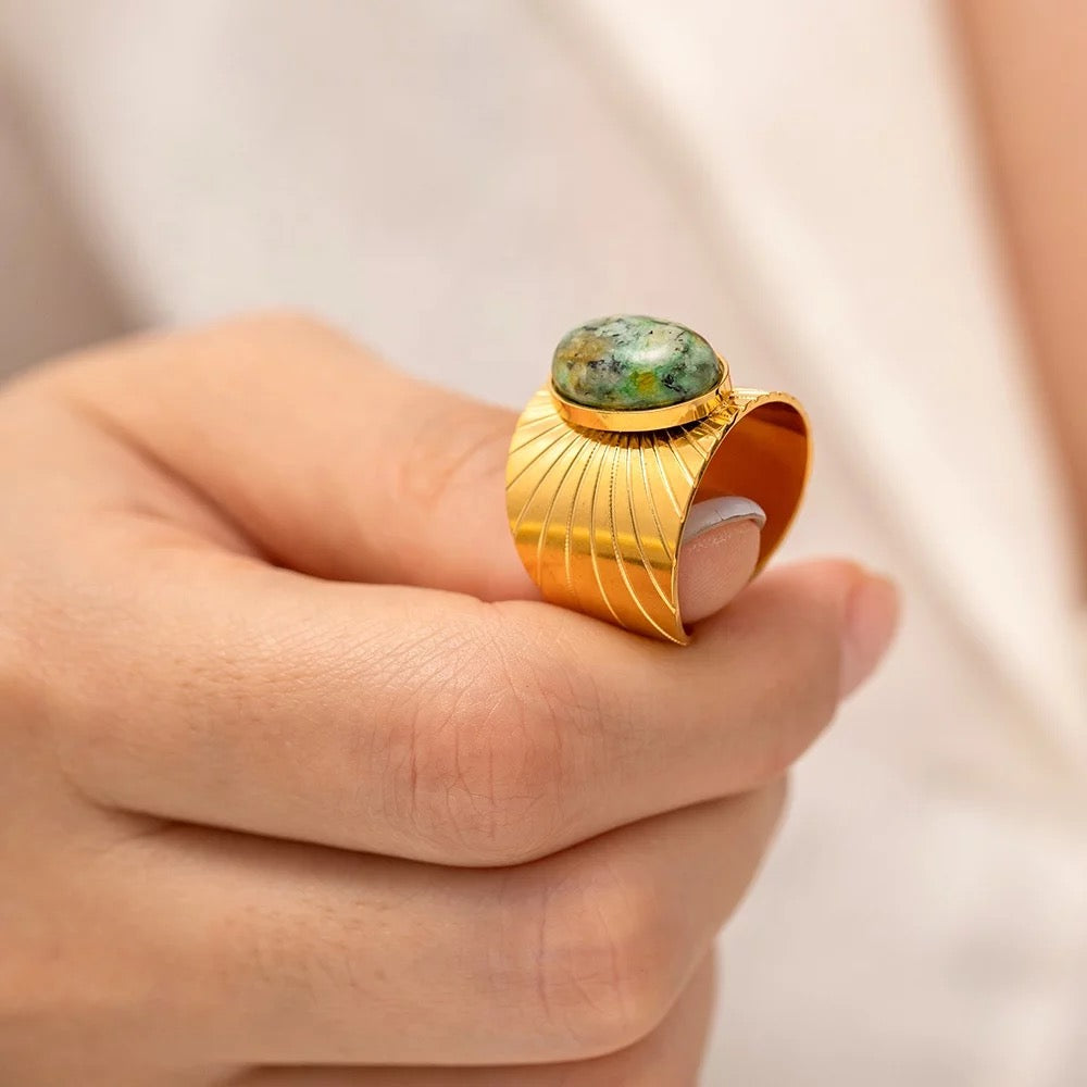 Turquoise natural stone adjustable ring
