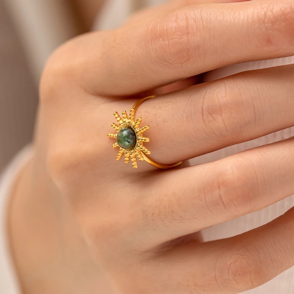 Sun natural stone adjustable ring