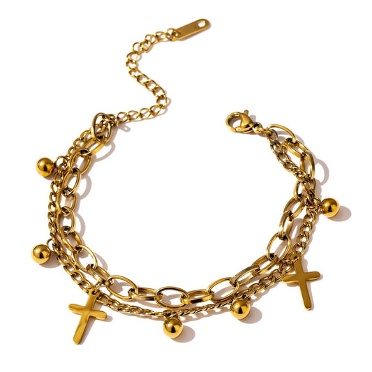 Charm Cross Layered Bracelet