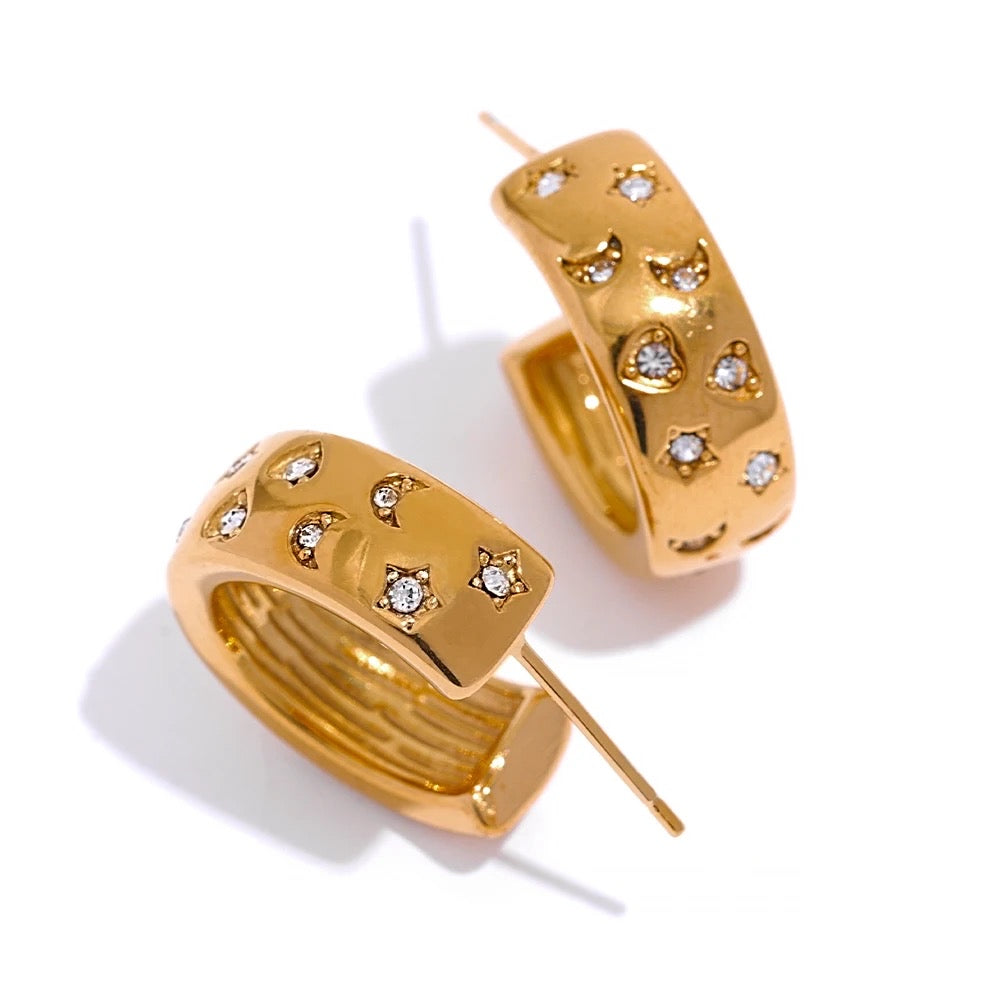 Star and moon hoop stud earrings