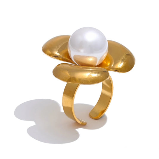 Flower Pearl Ajustable Ring