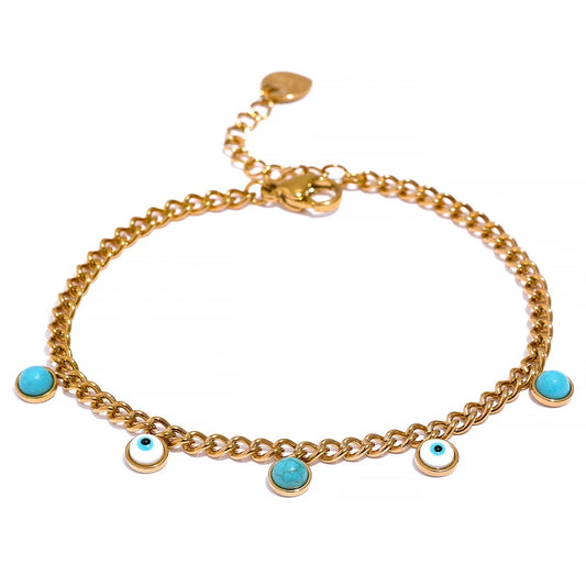 Turquoise Stone Charm Statement Eye Bracelet