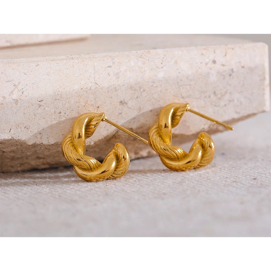 Twisted gold hoop stud earrings