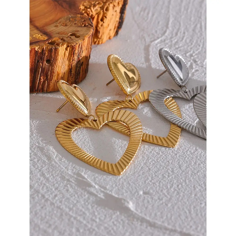 Gold heart drop earrings