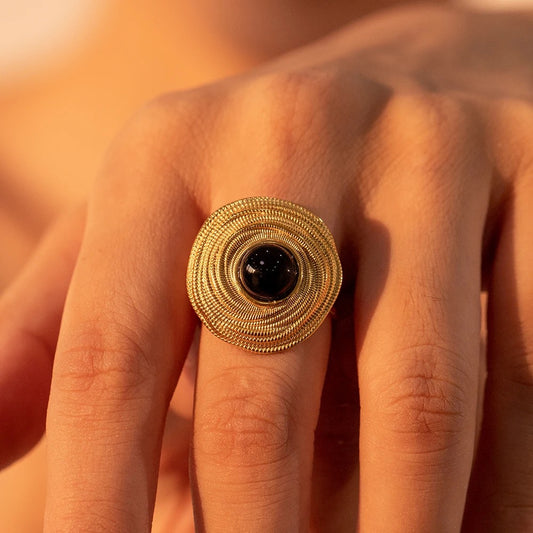 Black agate adjustable ring