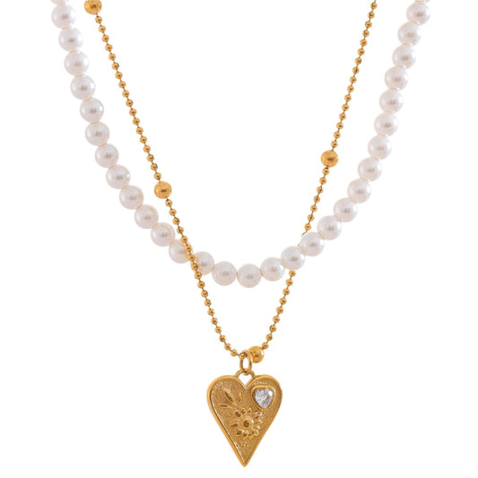 Layered Chain Overlay Heart Necklace