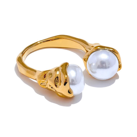Geometric pearl adjustable ring