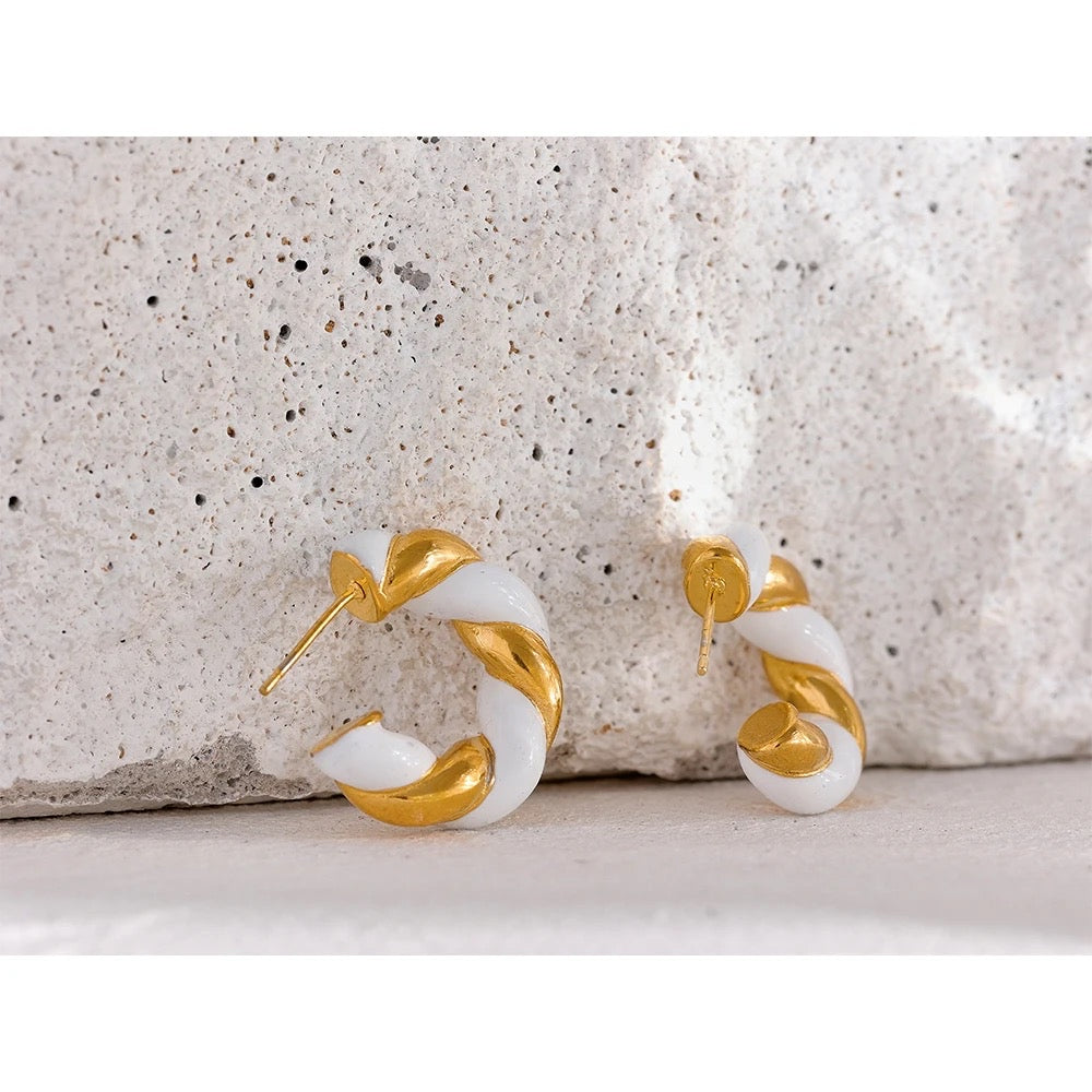 White twist hoop stud earrings