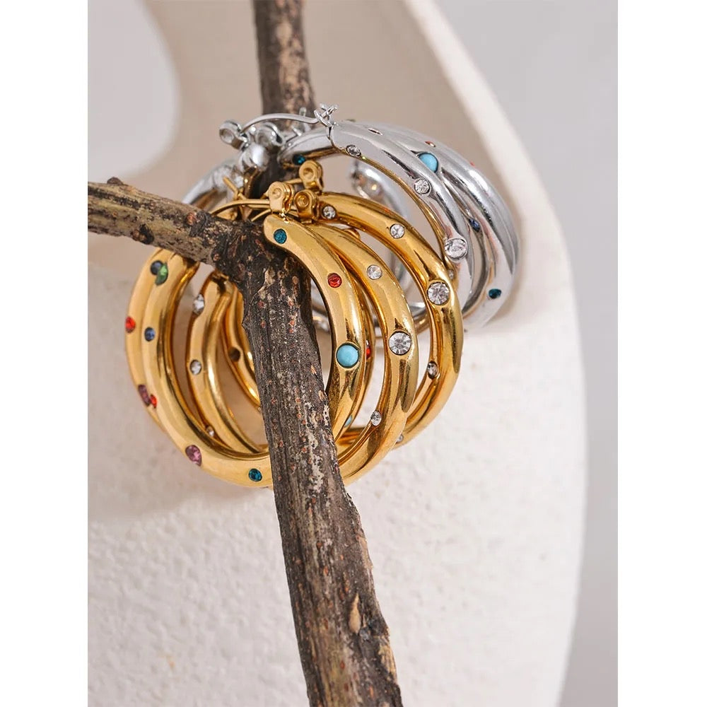 White cubic zircon hoop earrings