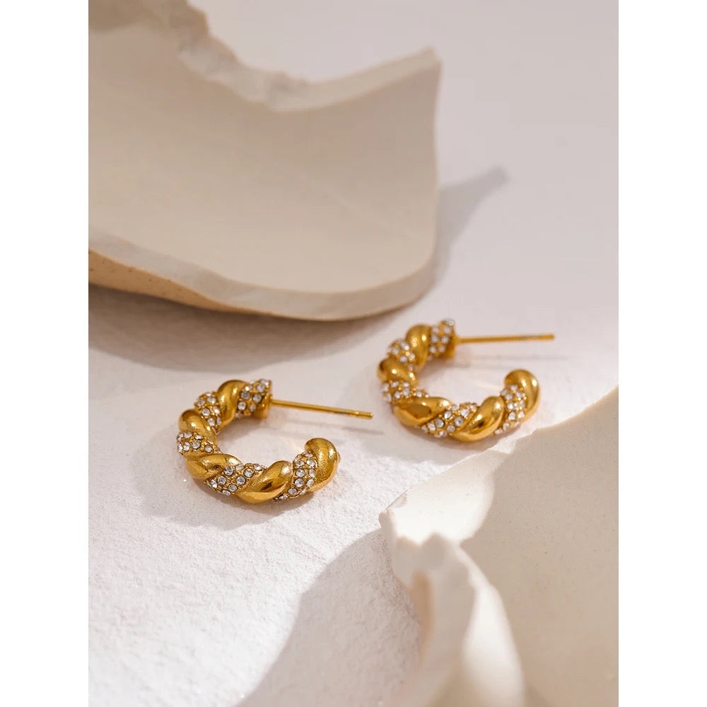 Twist cubic zirconia hoop stud earrings earrings