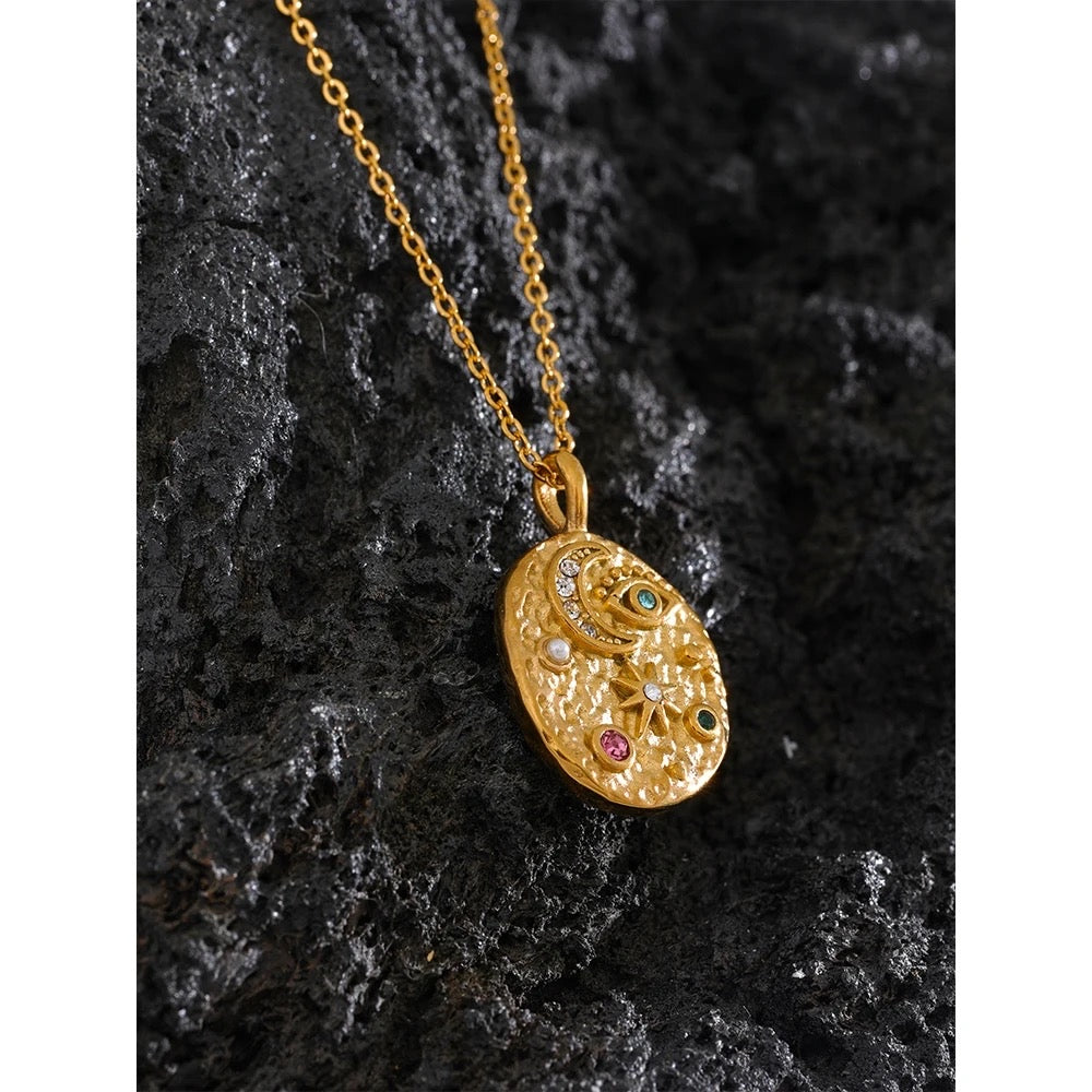 Moon star evil eye necklace