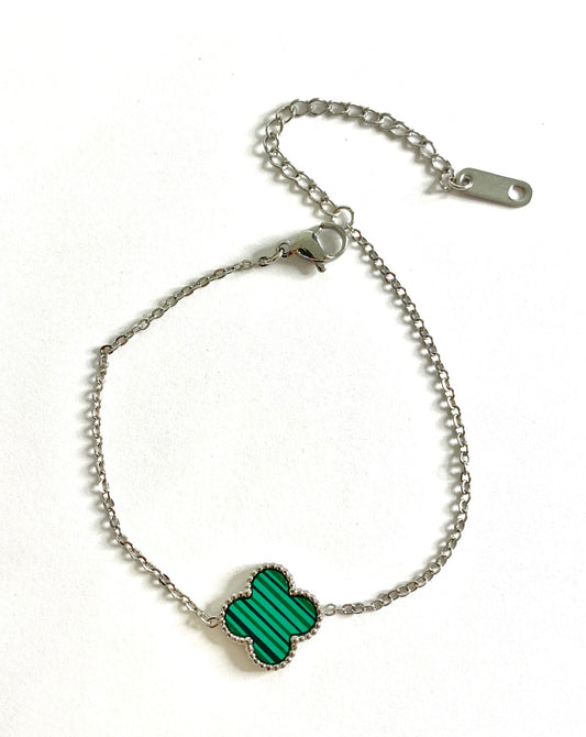 Green clover silver bracelet