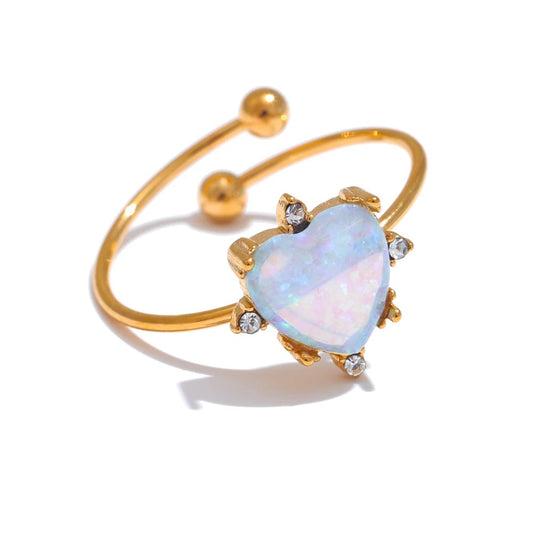 Opal Natural Heart Adjustable Ring