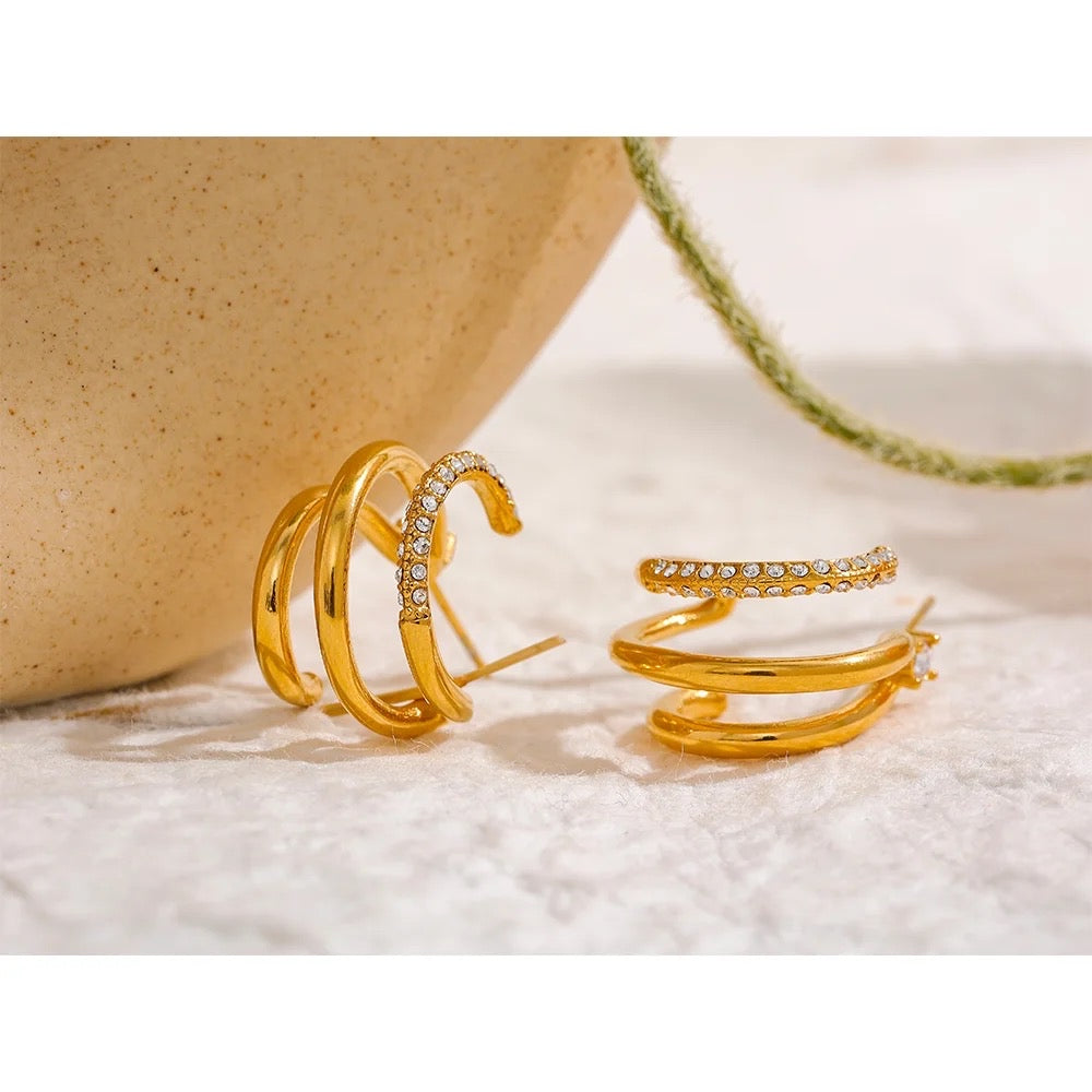 C three line hoop stud earrings