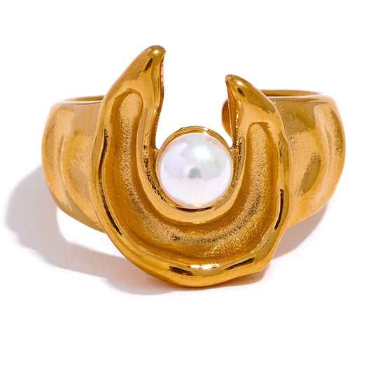 Pearl moon adjustable ring