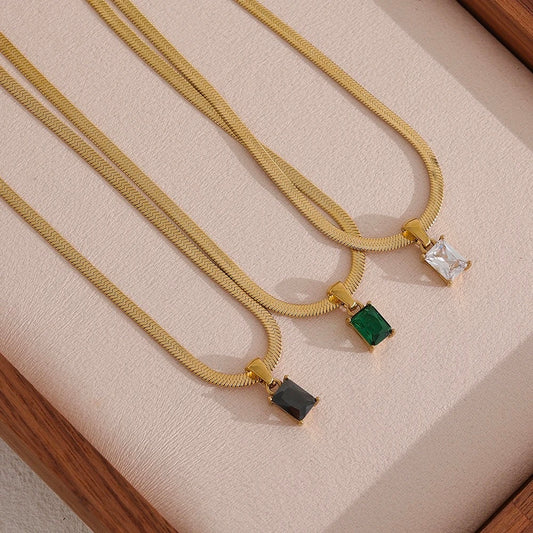 Square cubic zirconia elegant necklace