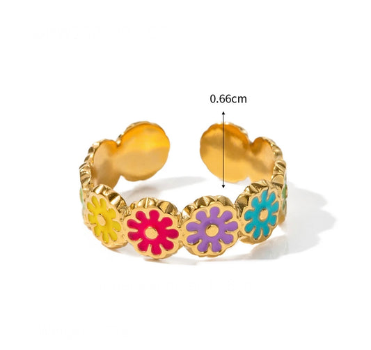 Colorful flower adjustable ring