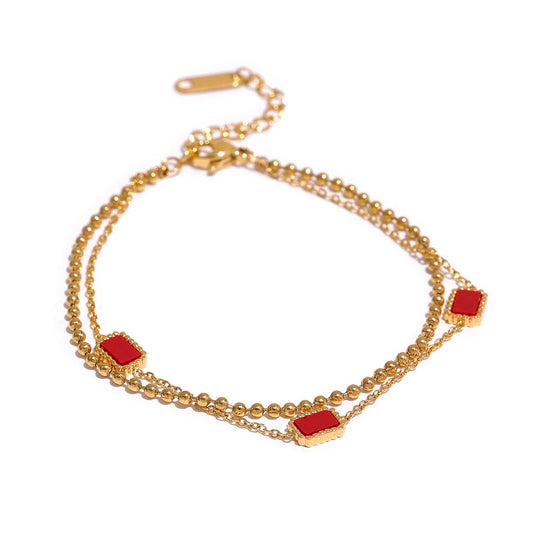 Double Chain Red Square Bracelet