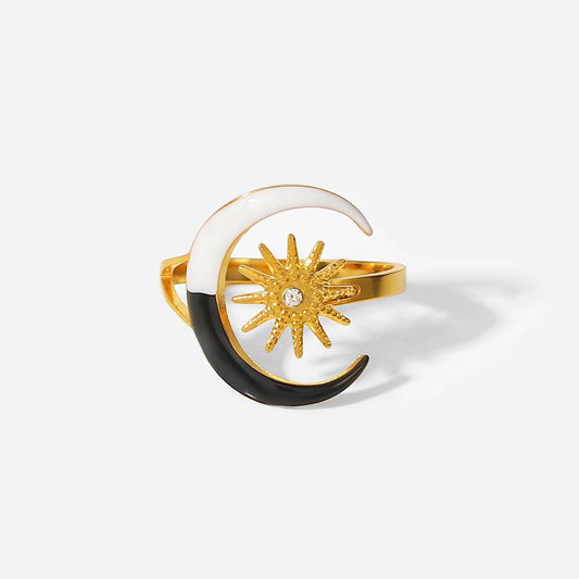Black and white Moon adjustable ring