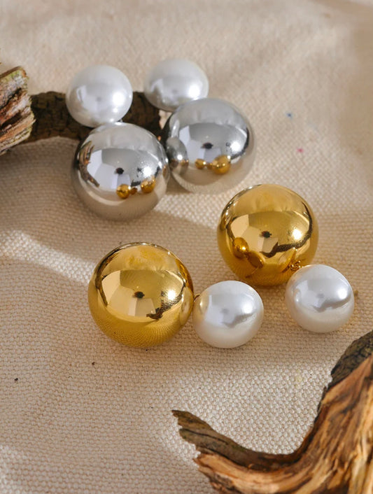 Ball and pearl stud earrings