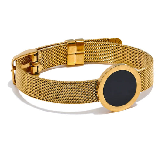 Roman Numerals Round Black Acrylic Ajustable Bracelet