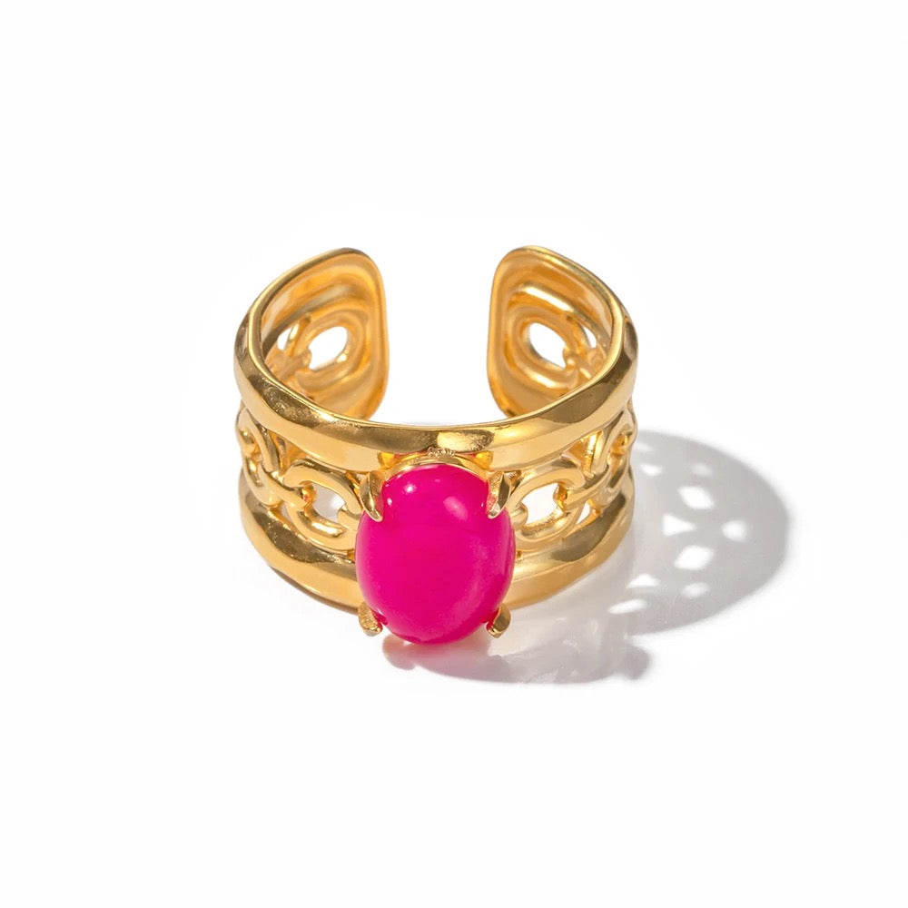 Fuchsia natural stone adjustable ring