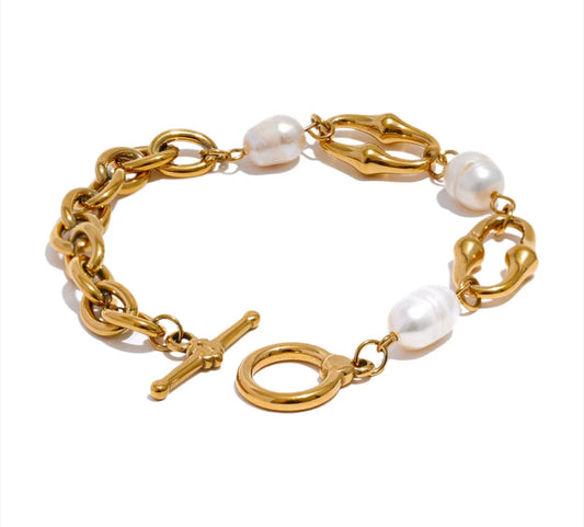 Natural Pearls Chain Toggle-Clasps Bracelet