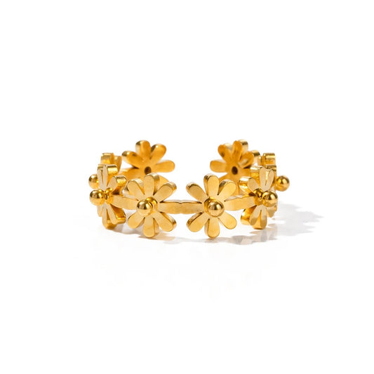 Gold flowers adjustable ring
