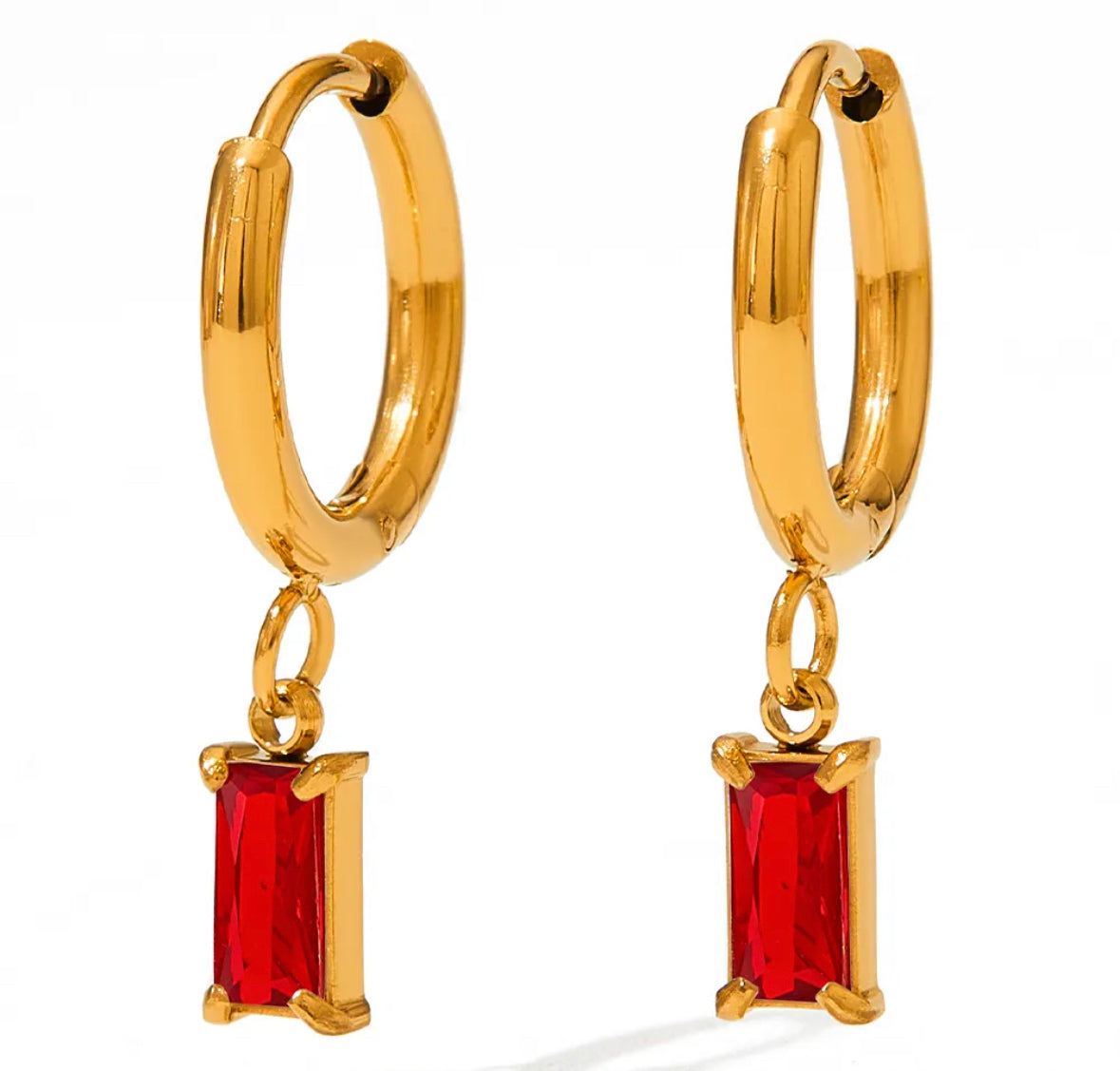 Red charm hoop earrings