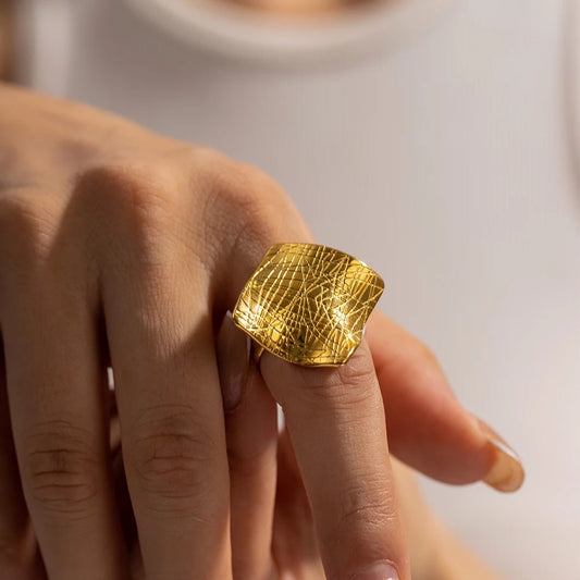 Gold irregular texture adjustable ring