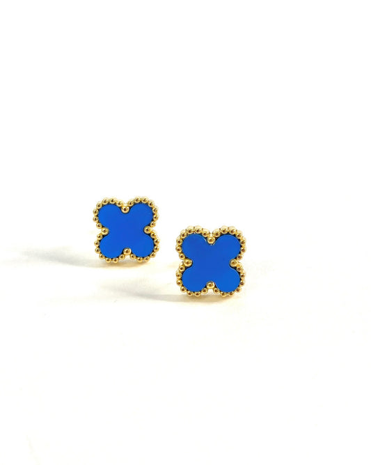 Blue clover stud earrings